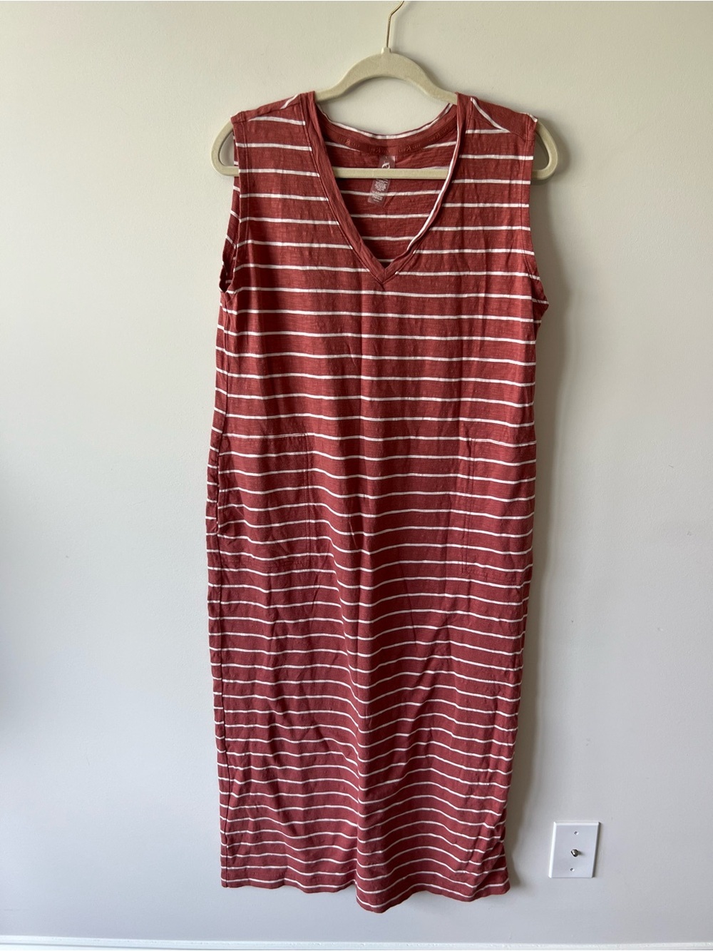 Lou & Grey Salmon and White Striped Midi Dress 100% Cotton